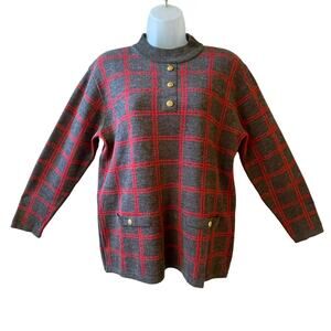 VINTAGE 80s ADOLFO Collectibles Mod Plaid Knit Tunic Top Size Med